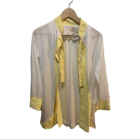 Vintage ceeb of Miami mid century tie front blouse in yellow and white! Sz M - Picture 1 of 6